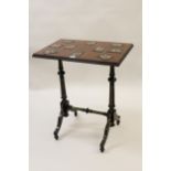 19th Century ebonised line inlaid and gilded rectangular table, the top inset with ten small