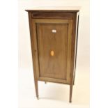 Edwardian mahogany and line inlaid music cabinet with a single lunette inlaid panelled door,