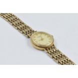 Ladies 9ct yellow gold cased Rotary wristwatch with original alternating link bracelet and clasp