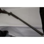 19th Century percussion cap double barrel shotgun, 46ins long Lock actions move but do not spring