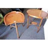 20th Century beechwood horseshoe shaped side table on three splayed supports with undertier,