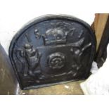 Painted cast iron fire back, bearing date 1571 and decorated in relief with Royal coat of arms, 26.