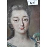 18th Century pastel drawing, portrait of a young lady with green parrot 9ins x 7ins 18th Century