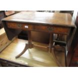 Mid 20th Century reproduction figured walnut and mahogany crossbanded drop-leaf sofa table, together