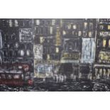 Richard Mara, oil on board, London street scene at night, 21ins x 29ins, framed