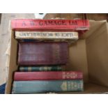 Box containing a small quantity of books, including Mrs Beetons Household Management, A.W. Gamage