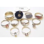 Group of ten various silver dress rings set gem and semi precious stones