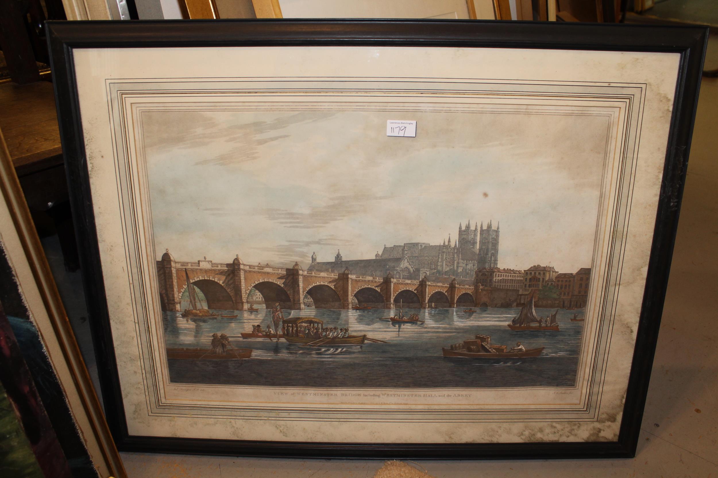 Pair of black framed coloured prints, view of London Bridge and view of Westminster, 17ins x 24.5ins - Image 2 of 2
