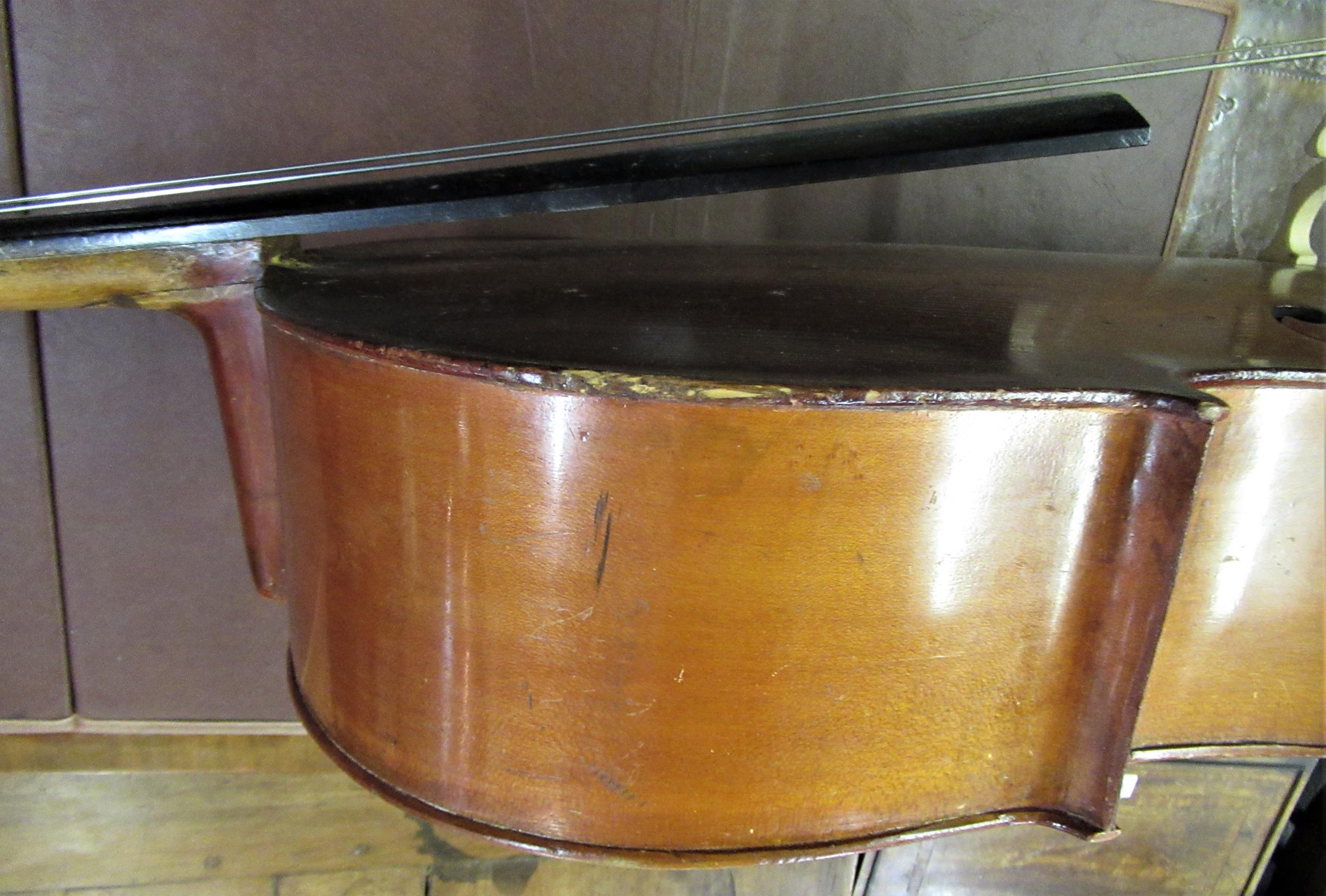 Late 19th / early 20th Century cello with 29.5in two section back, with bow, in a soft case - Image 7 of 32