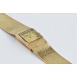 Ladies 9ct gold wristwatch by Bueche-Girod, the gilt dial with baton numerals and integral 9ct