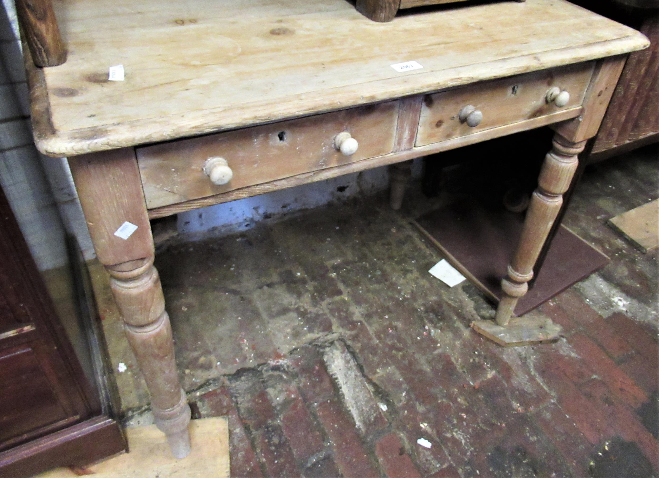 19th Century stripped pine two drawer side table, together with a similar pine washstand with