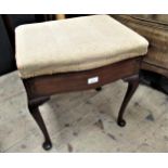 Edwardian mahogany and line inlaid upholstered piano stool on cabriole supports