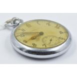 Army issue open face pocket watch with steel case, engraved G.S.T.P.U9807, the dial inscribed