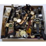 Quantity of various gentlemen's wristwatches including Swatch, Rotary, Casio and Gucci, together