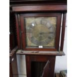 George III oak longcase clock, the square hood with flanking pilasters above a shaped panel door and