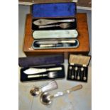 Silver plated Christofle ladle, and set of six matching spoons, three case sets of silver plated