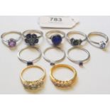 Group of ten various silver dress rings