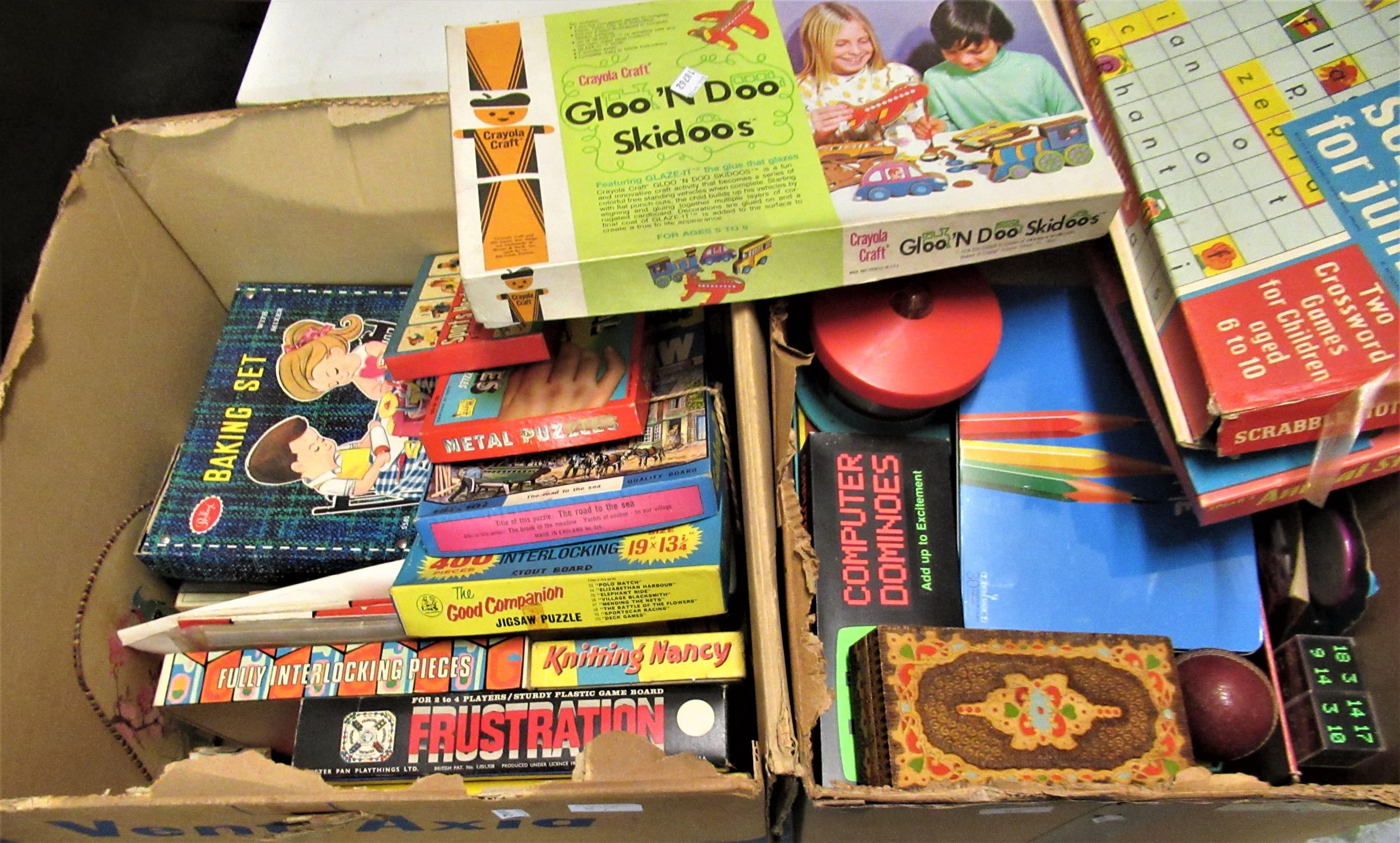 Two boxes containing a large quantity of various childrens toys etc