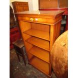 Reproduction yew wood inlaid open bookcase with three adjustable shelves