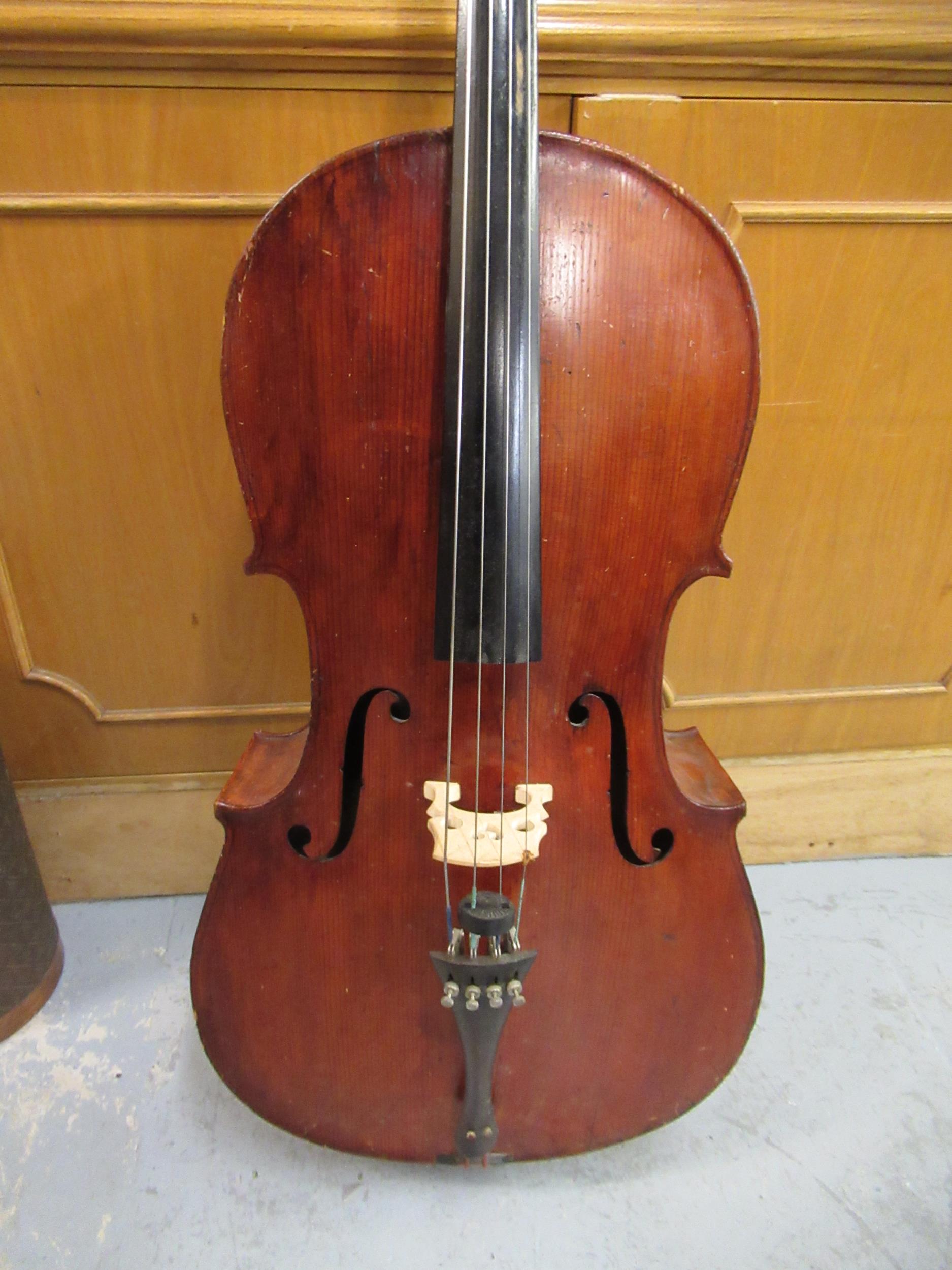 Late 19th / early 20th Century cello with 29.5in two section back, with bow, in a soft case - Image 24 of 32