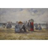 Box containing nine unframed oil paintings, beach scene, coastal and other scenes, majority signed