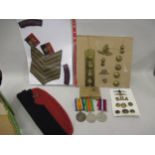 Box containing a quantity of various military buttons for Royal Artillery, including cloth cap,