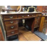 Edwardian mahogany and line inlaid twin pedestal desk, 48ins x 24.5ins x 29.5ins high