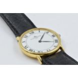 18ct Gold cased Baume & Mercier Geneve quartz gentlemans wristwatch with later leather strap