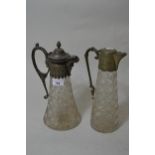 Edwardian cut and etched glass claret jug with silver plated mounts, together with another similar