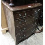 Reproduction mahogany small bow fronted chest of four drawers on splay supports, 21ins x 16.5ins x