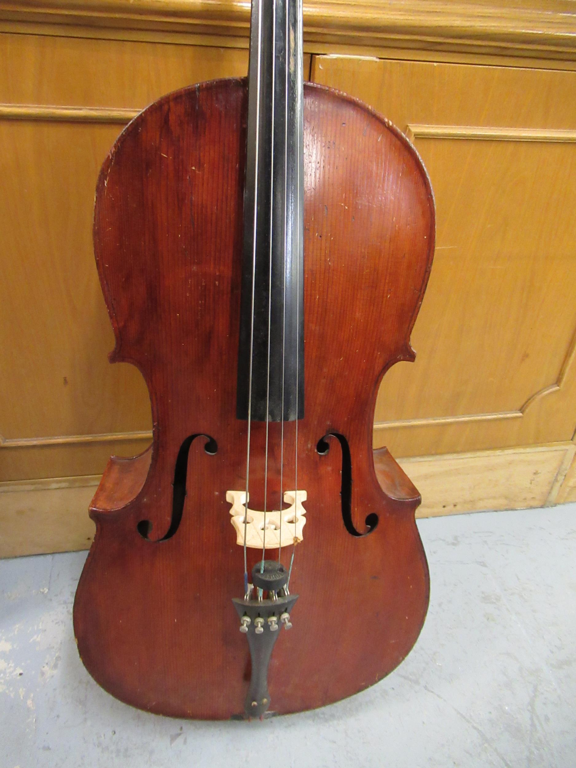 Late 19th / early 20th Century cello with 29.5in two section back, with bow, in a soft case - Image 23 of 32