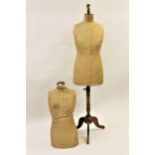 Early 20th Century Selfridges, London, tailor's dummy on a tripod stand together with another, minus