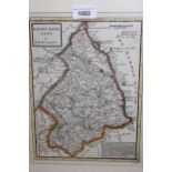 Small antique hand coloured map of Northumberland, together with a framed coloured reproduction