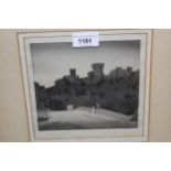Eric Slater, woodblock print of Arundel castle, signed, framed, 6ins x 6.5ins Paper discoloured from
