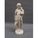 Parian figure of a lady holding a child (restored), 14.5ins high