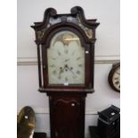 George III oak and mahogany crossbanded longcase clock, the broken arch hood with flanking pilasters