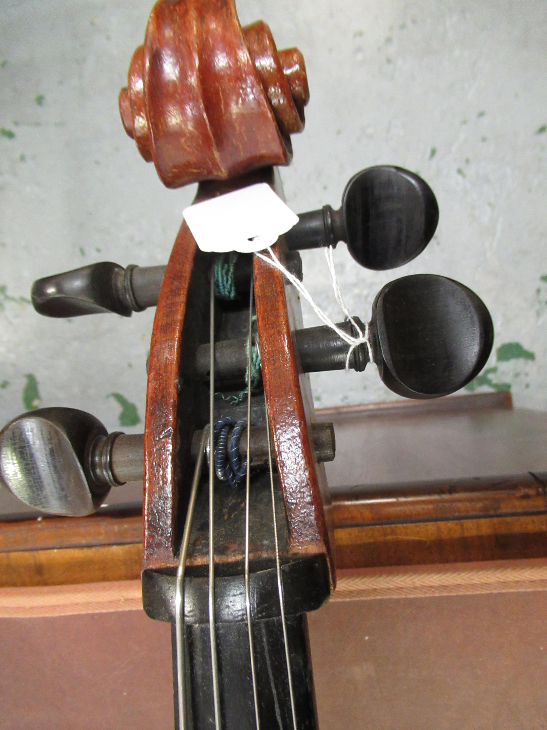 Late 19th / early 20th Century cello with 29.5in two section back, with bow, in a soft case - Image 16 of 32