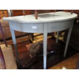 Late 19th / early 20th Century grey painted D-shaped side table on square tapering supports, 44ins