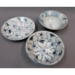 Three items of Tek Sing Cargo blue and white porcelain, the largest 7.25ins diameter