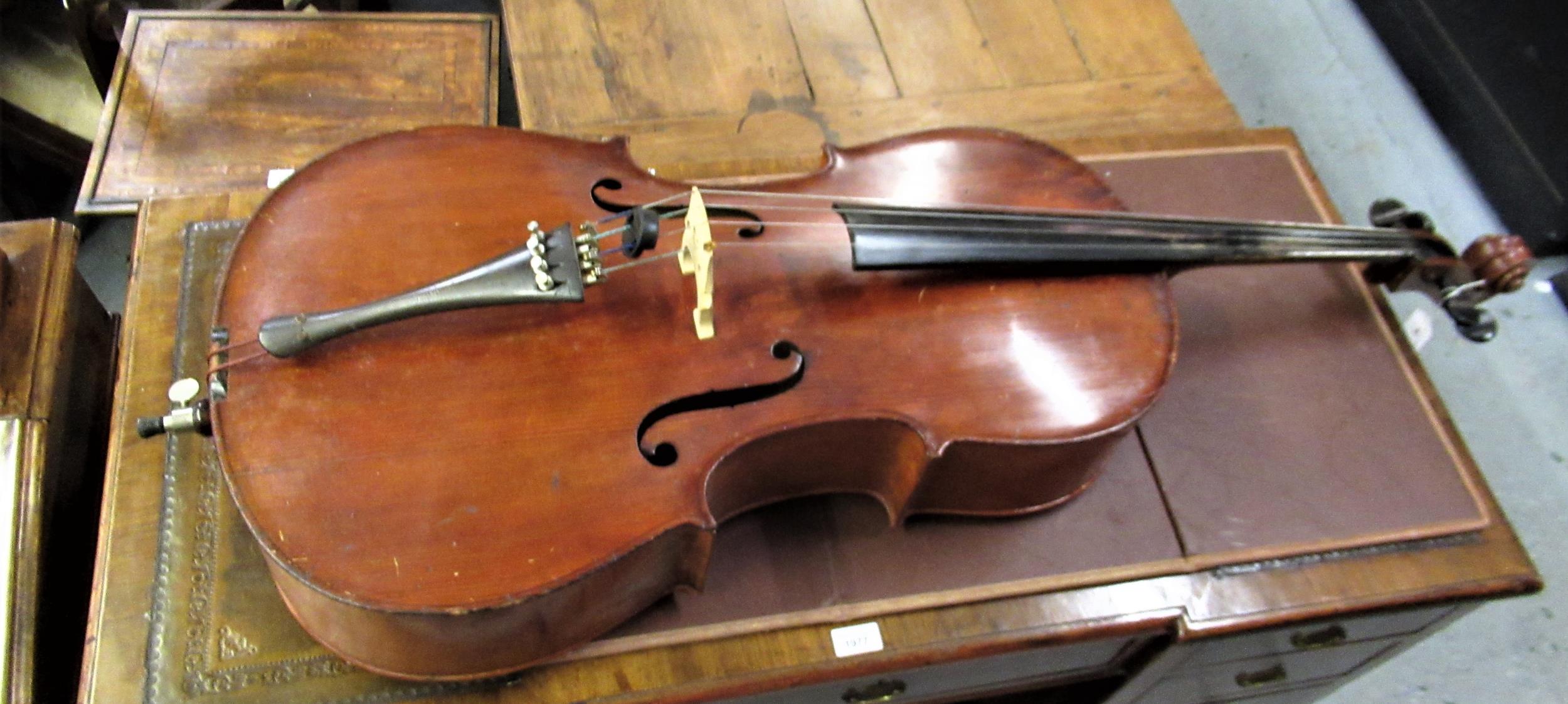 Late 19th / early 20th Century cello with 29.5in two section back, with bow, in a soft case - Image 4 of 32