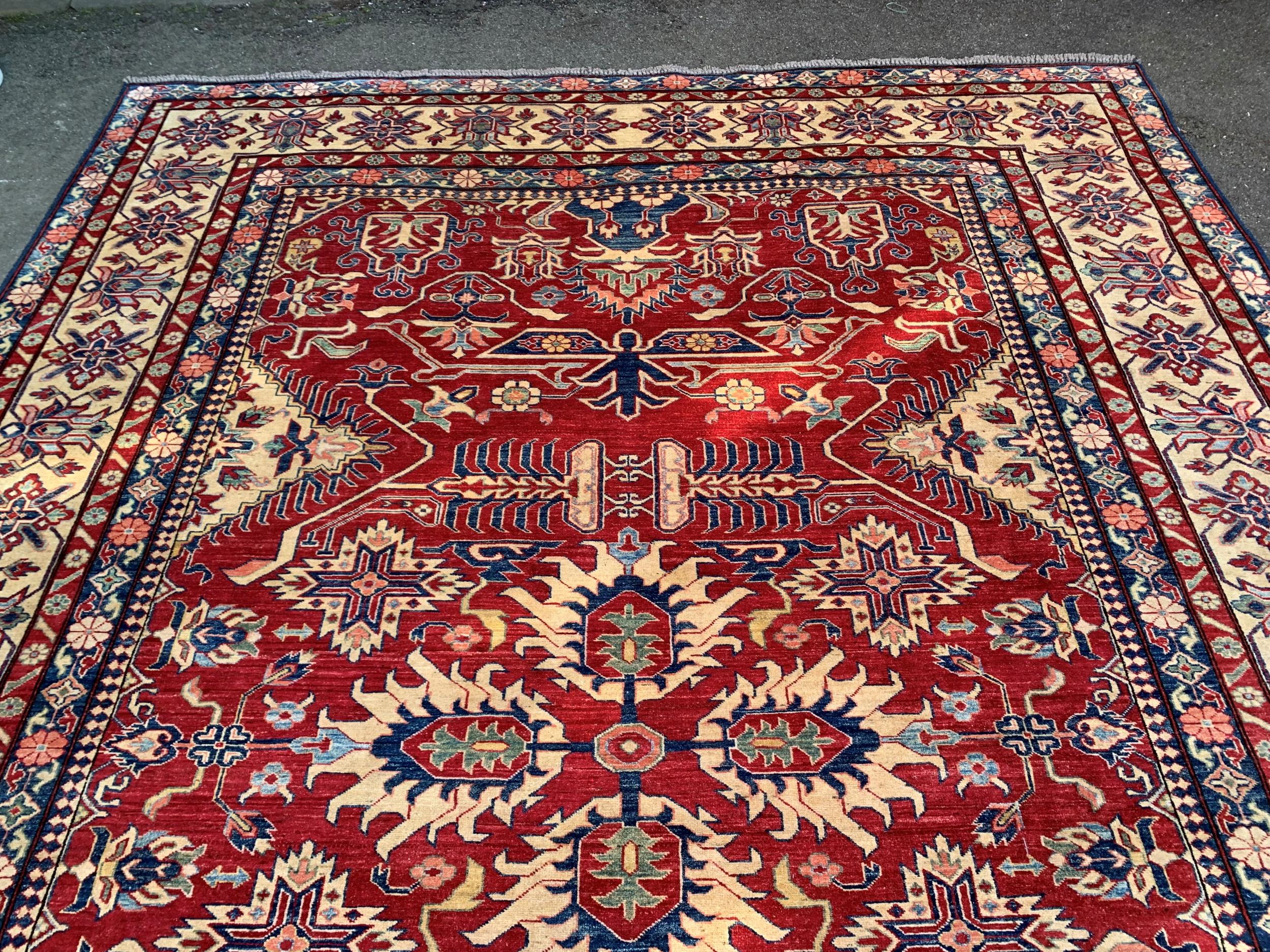 Good quality modern Afghan Ziegler type carpet with an all-over palmette design on a red ground with - Image 2 of 4