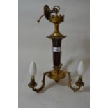 Late 19th / early 20th Century gilt brass and Bohemian red glass three light electrolier, 16ins high