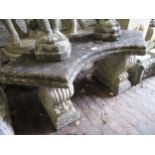 Weathered cast concrete curved garden bench, 43ins wide, 21ins high