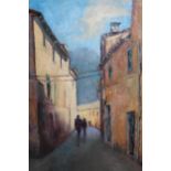 Lilian Beer, oil on board, figures in a Continental street scene, signed, 19ins x 15ins