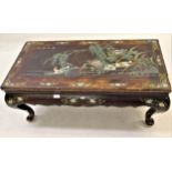 20th Century Chinese lacquer coffee table, the top decorated with a lake scene, ducks and flowers,