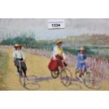 Dianne E. Flynn, pastel drawing ' The Cycle Ride ', 8.25ins x 12.75ins, signed, gilt framed together