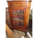 George III oak corner cabinet with three small drawers above a single glazed door, raised on later