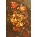 18th / 19th Century oil on canvas, still life with mixed flowers and birds nest, 29.5ins x 25ins