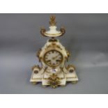 19th Century French alabaster and gilt metal mounted two train mantel clock, 15.5ins high