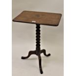 Small 19th Century mahogany rectangular pedestal table, the tilt top above a bobbin turned support